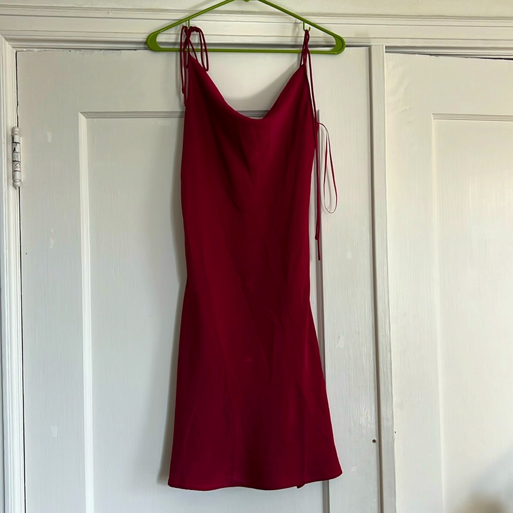 Red cowl neck dress